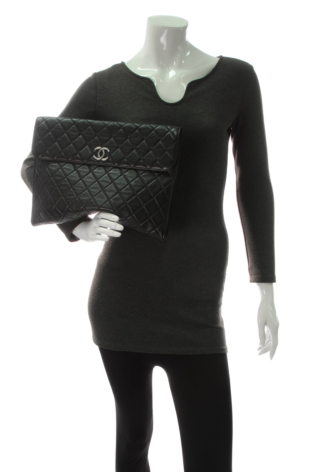CC Quilted Flap Clutch Bag - Black