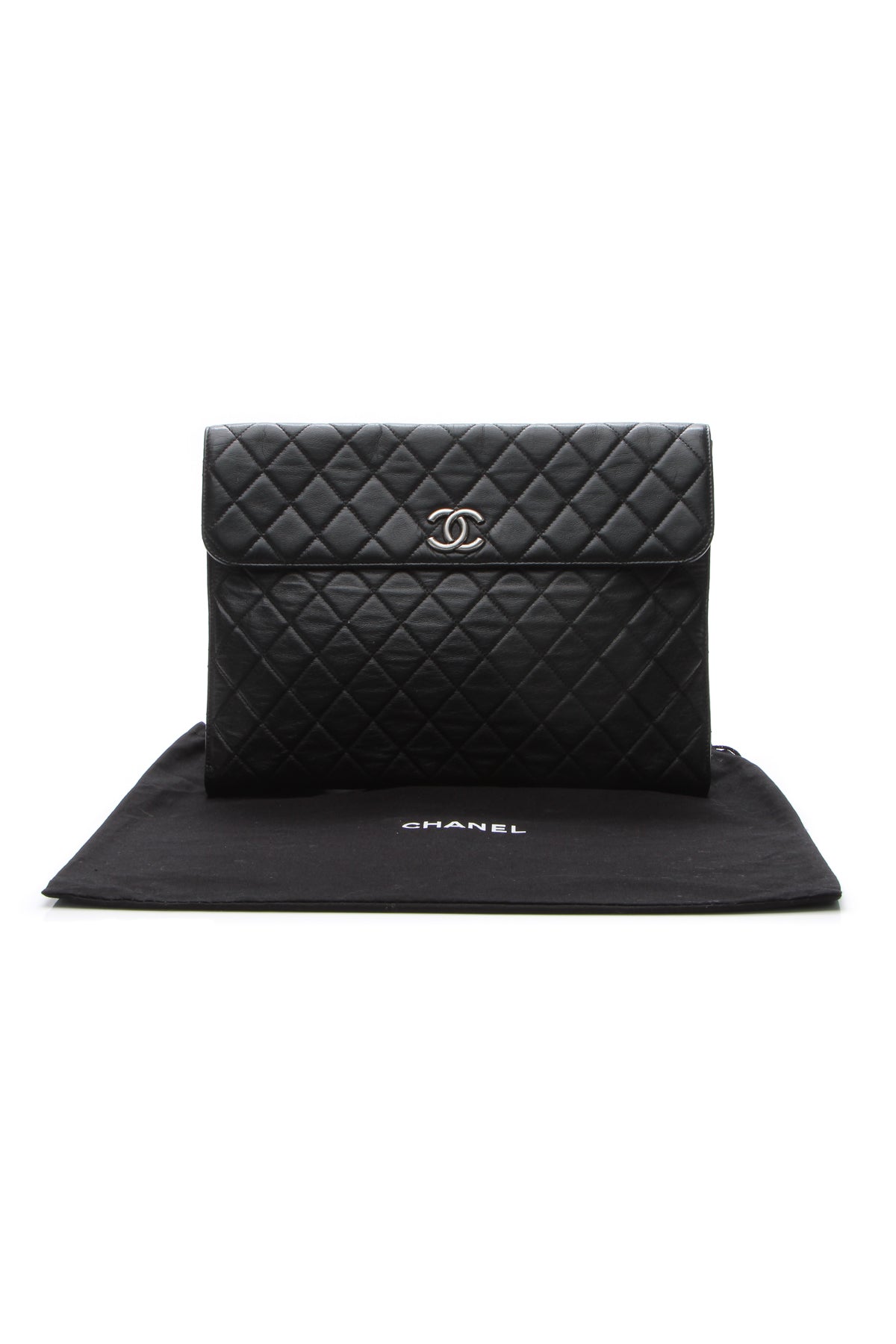 CC Quilted Flap Clutch Bag - Black