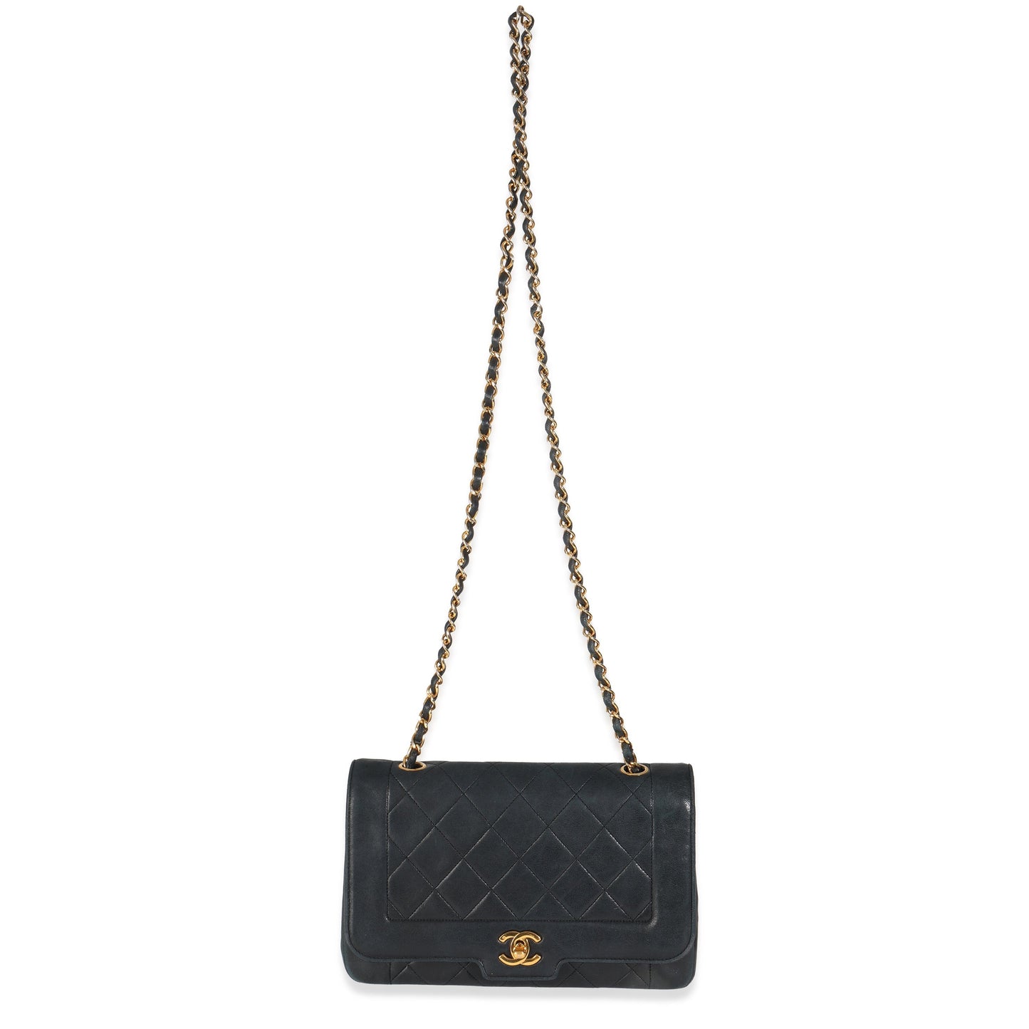 Vintage Black Quilted Lambskin Medium Diana Single Flap Bag