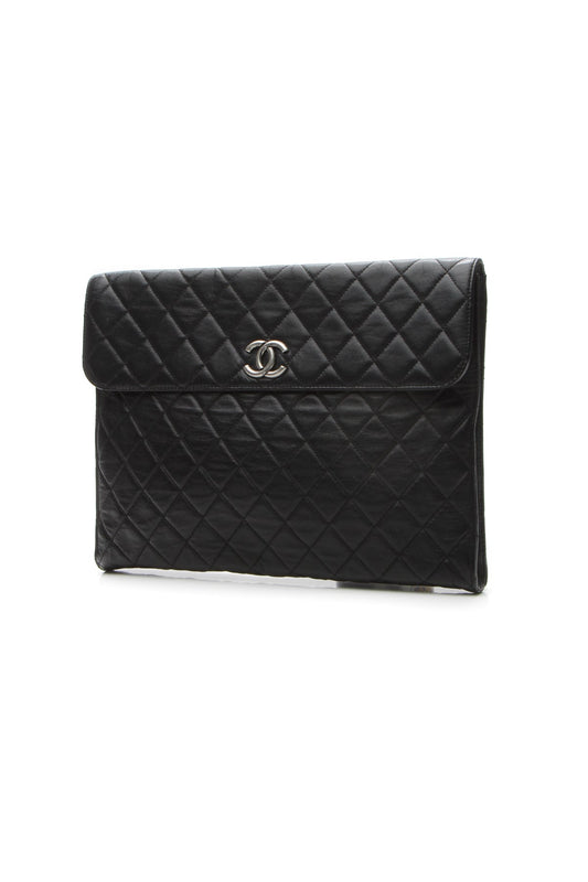 CC Quilted Flap Clutch Bag - Black