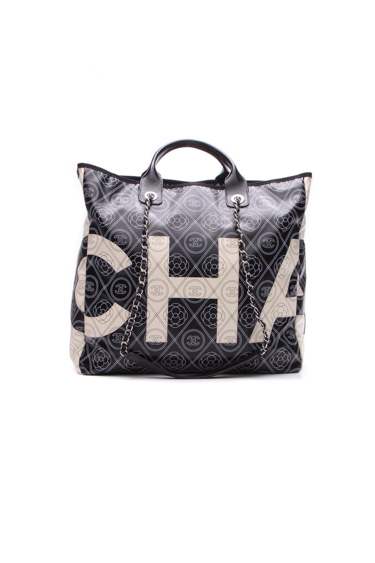 Camellia Medium Shopping Tote Bag - Black/Beige