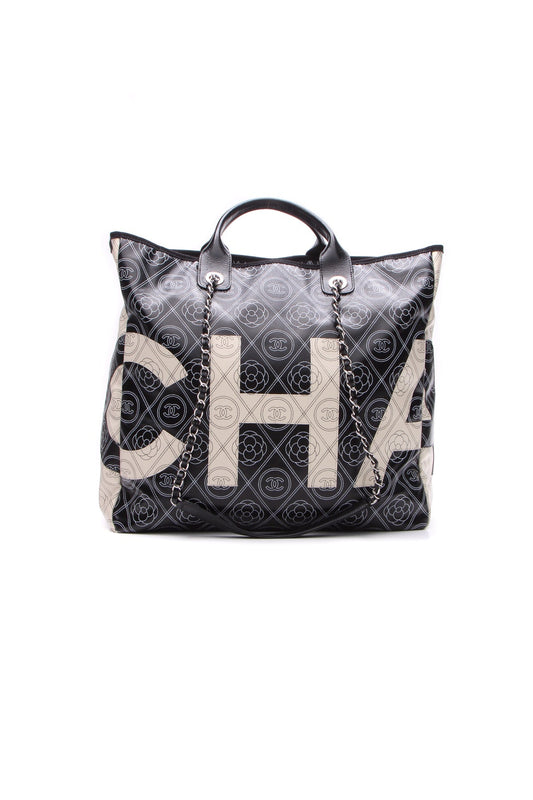 Camellia Medium Shopping Tote Bag - Black/Beige