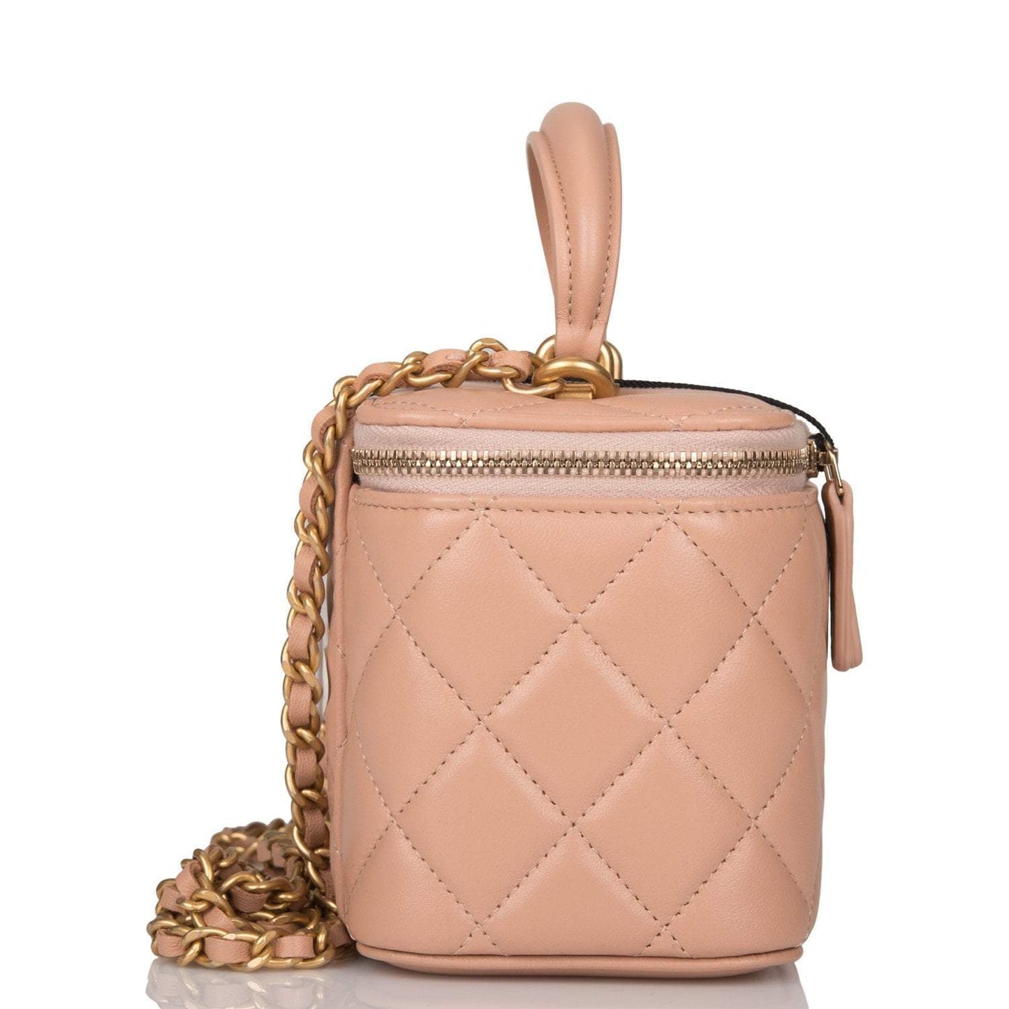 Chanel Beige Quilted Lambskin Small Top Handle Vanity Bag