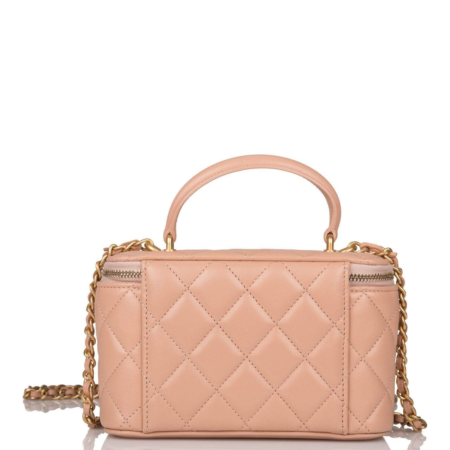 Chanel Beige Quilted Lambskin Small Top Handle Vanity Bag