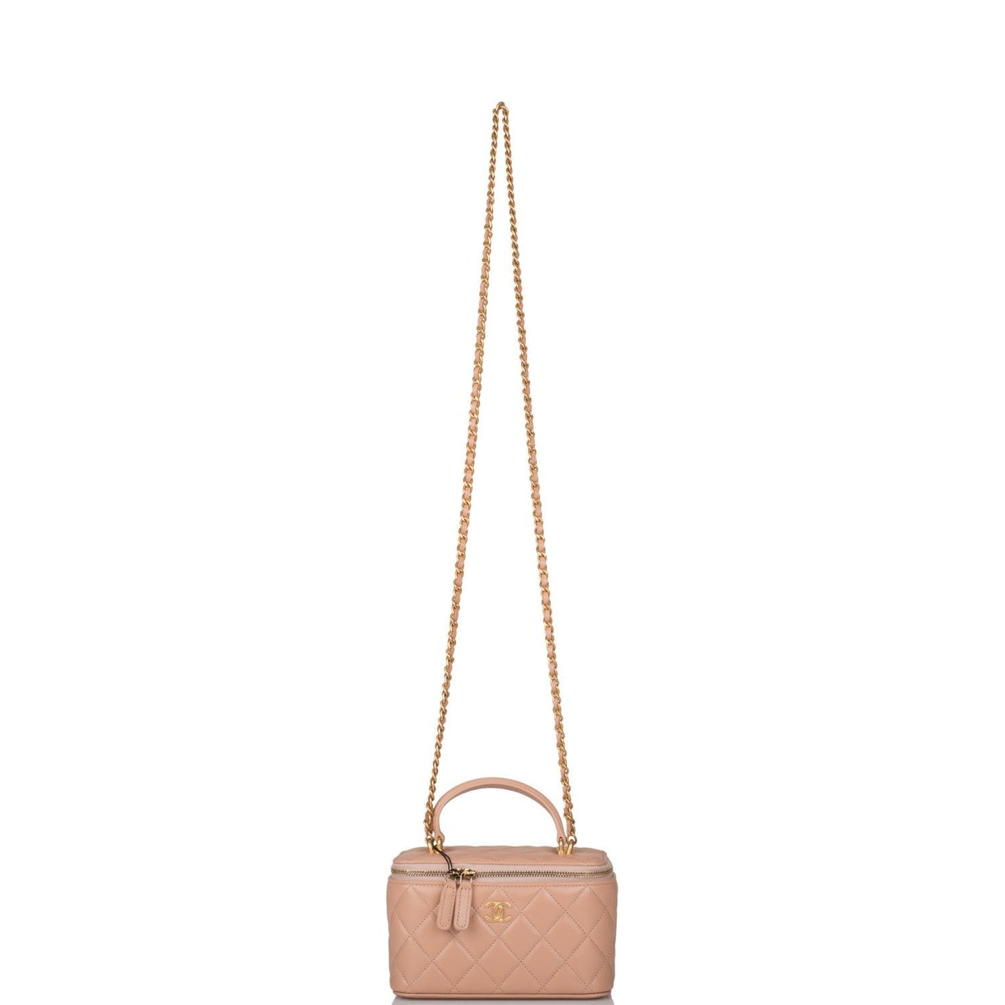 Chanel Beige Quilted Lambskin Small Top Handle Vanity Bag