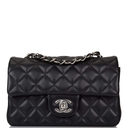 Chanel Black Quilted Lambskin Rectangular Mini Classic Flap Bag Silver Hardware