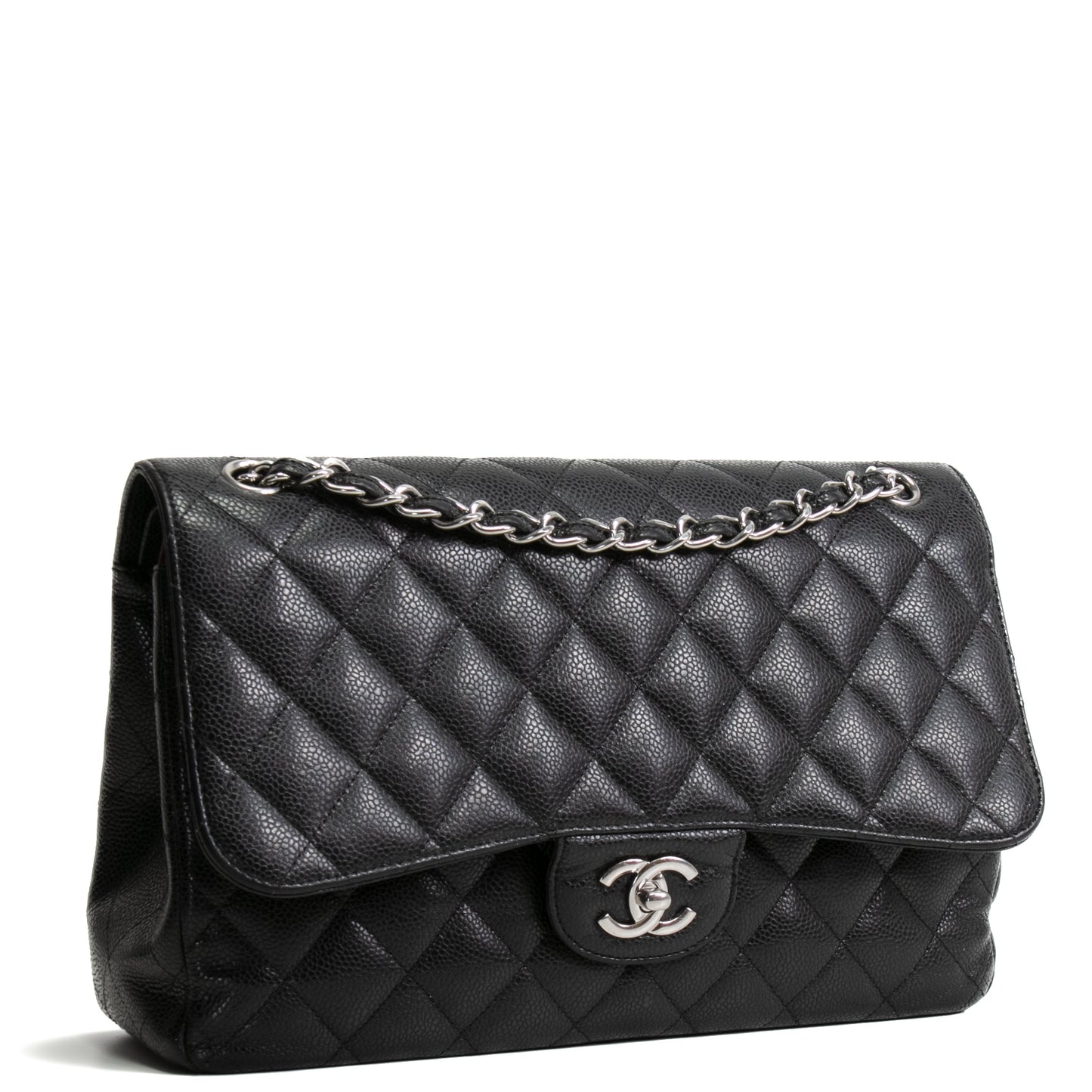 CHANEL Caviar Jumbo Double Flap Bag - Black