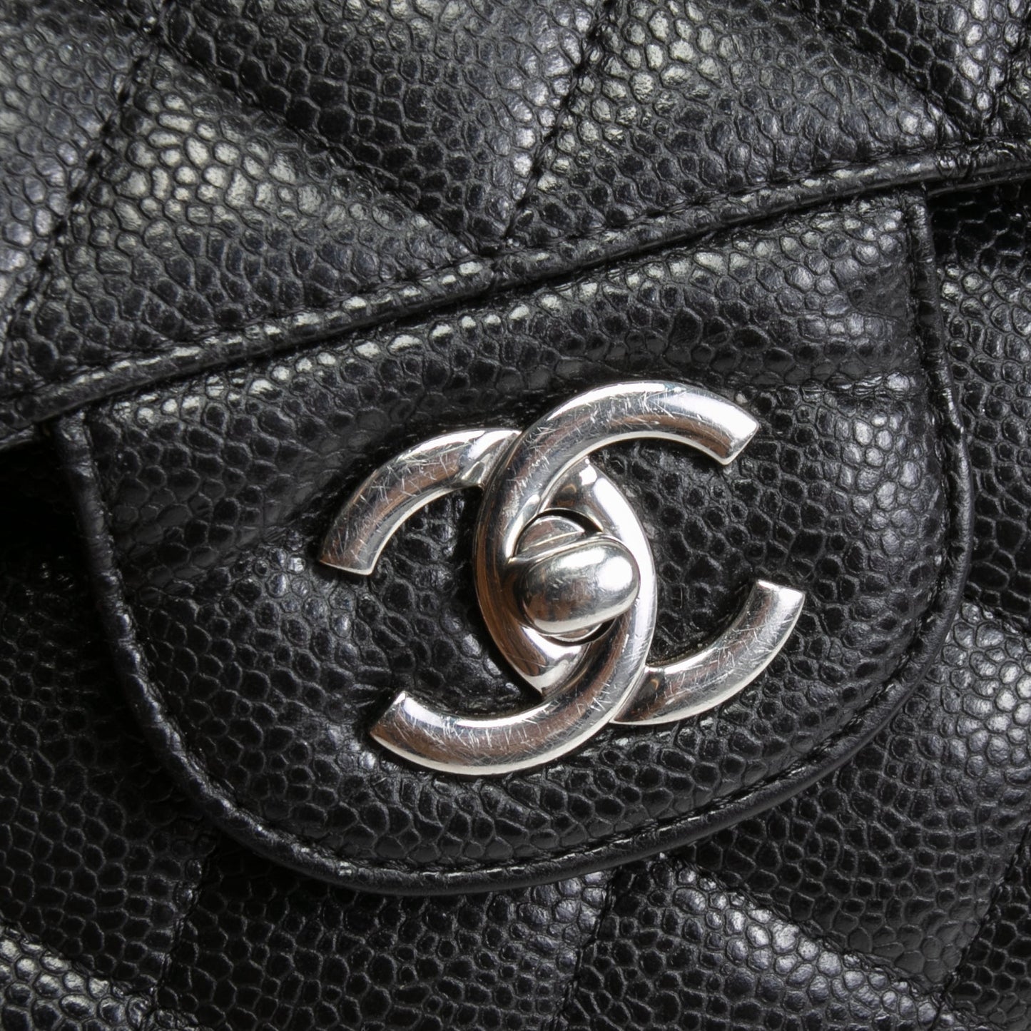 CHANEL Caviar Jumbo Double Flap Bag - Black