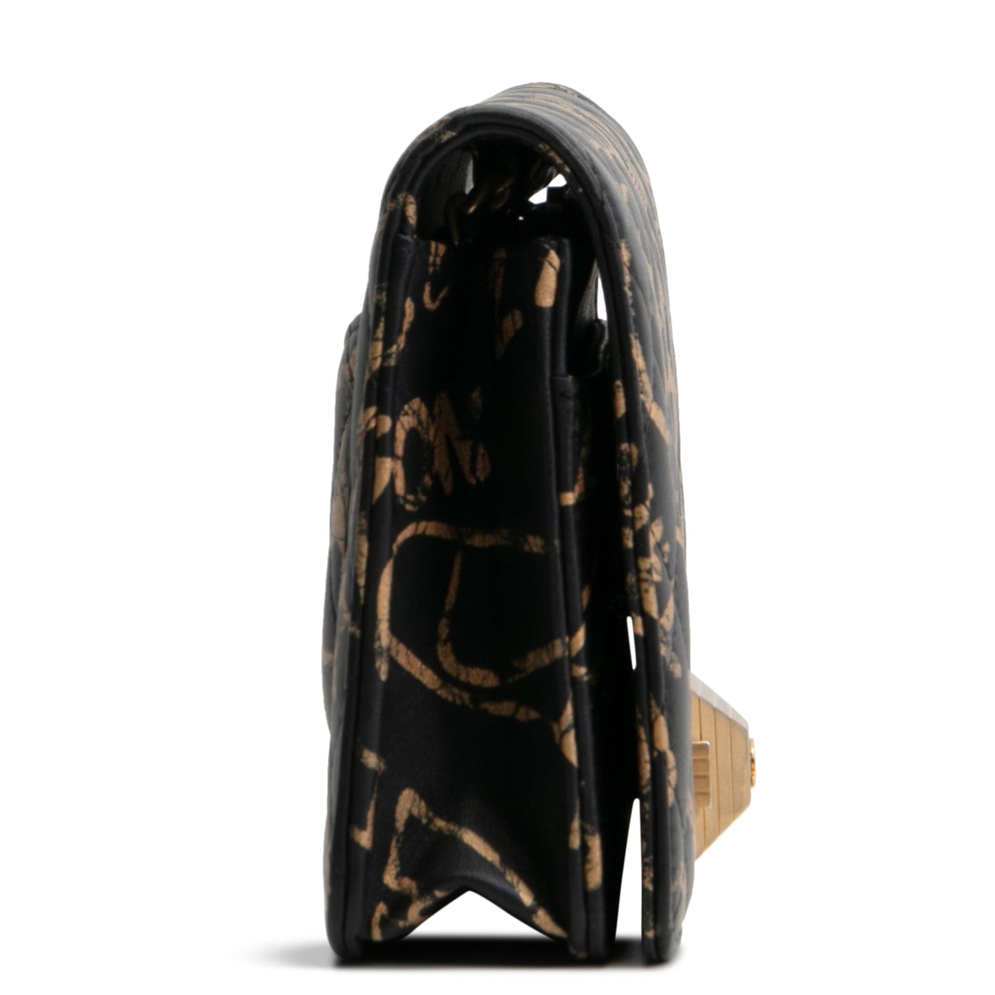 CHANEL Calfskin Quilted Paris-New York Graffiti Pyramid Wallet on Chain- Black