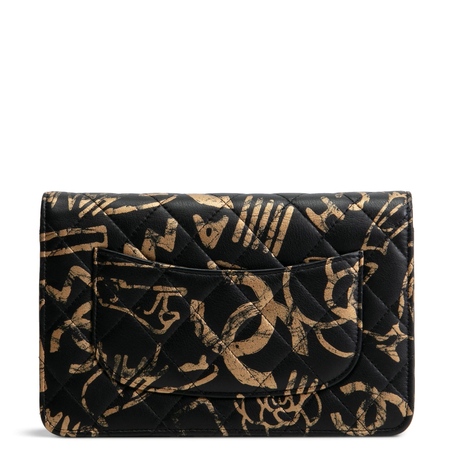 CHANEL Calfskin Quilted Paris-New York Graffiti Pyramid Wallet on Chain- Black