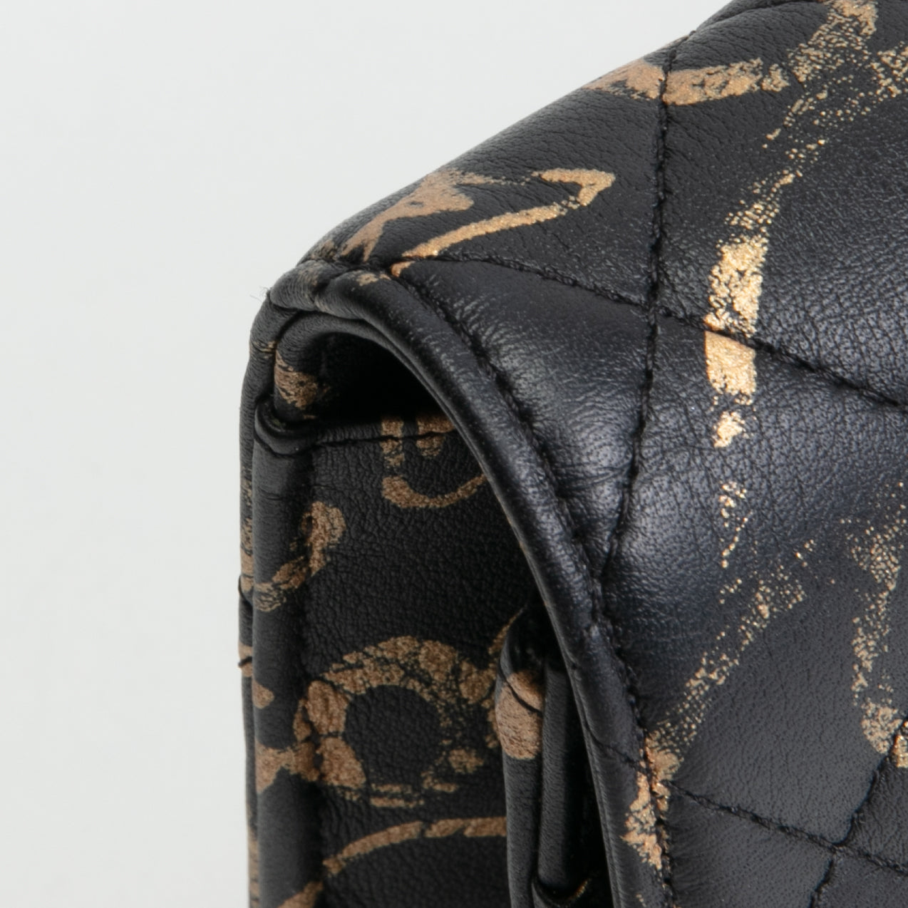 CHANEL Calfskin Quilted Paris-New York Graffiti Pyramid Wallet on Chain- Black