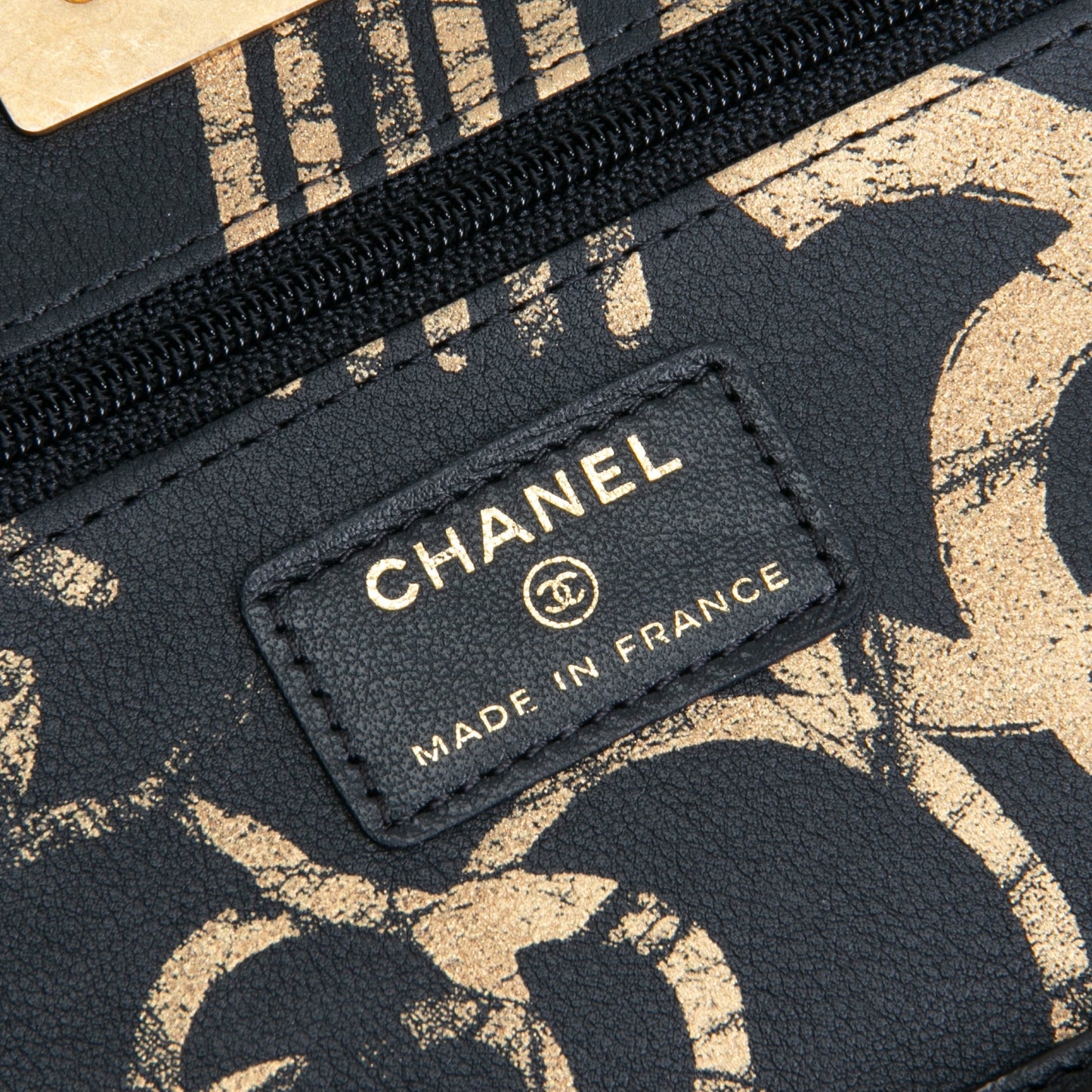 CHANEL Calfskin Quilted Paris-New York Graffiti Pyramid Wallet on Chain- Black