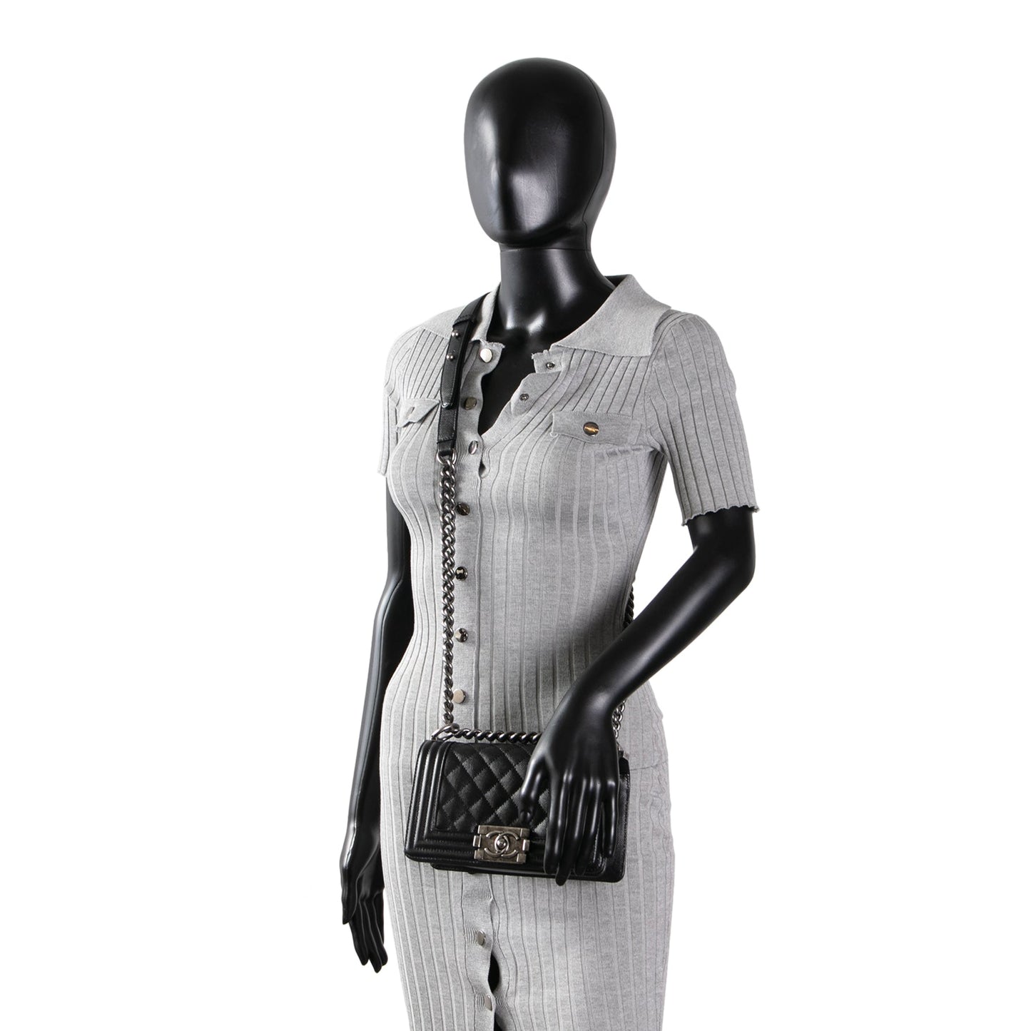 CHANEL Caviar Quilted Boy Flap Bag Small- Black