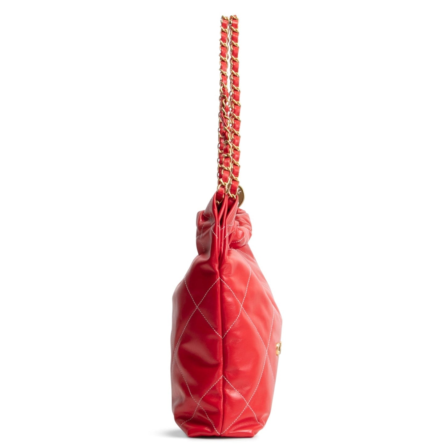 CHANEL 22 Shiny Quilted Calfskin Small Hobo - Red