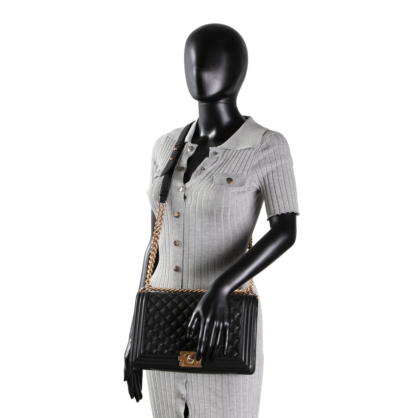 CHANEL Caviar Quilted Medium Boy Flap Bag- Black